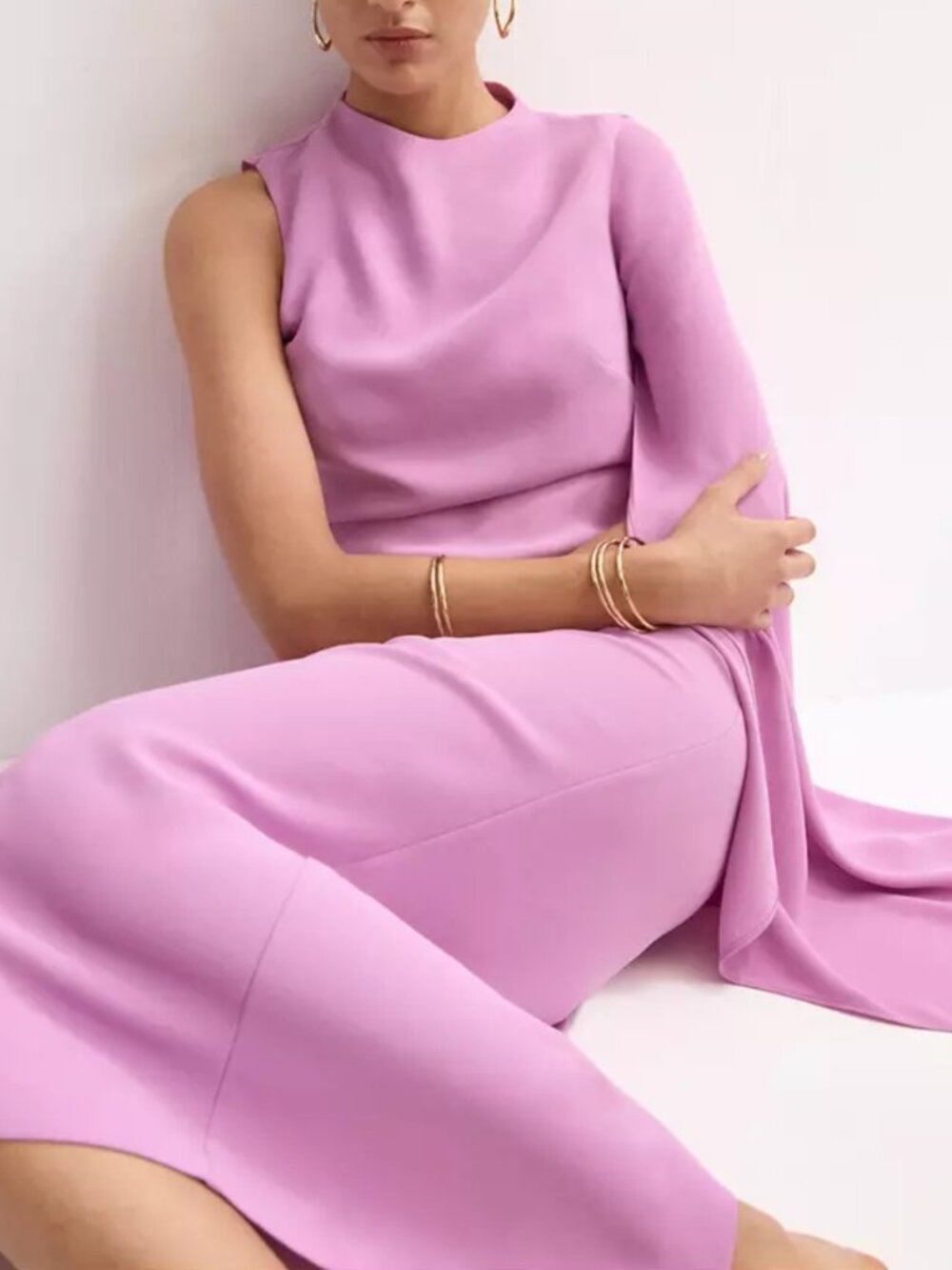 MANGO Double-Layer Long Asymmetrical Cape Dress Pastel Purple Wedding Size 8 NWT - Picture 3 of 16